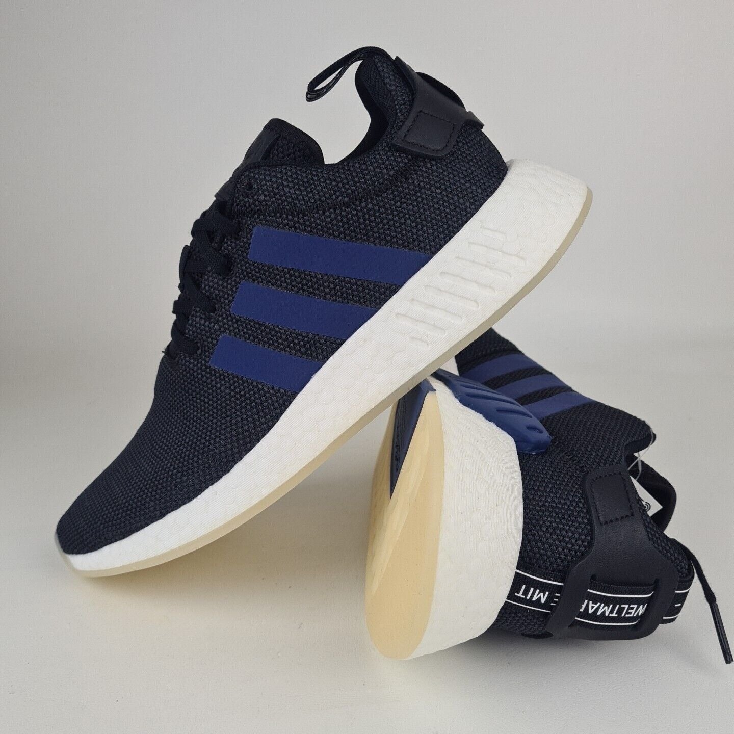 Adidas NMD R2 CQ2008 Black And Blue Womens Running Sneakers Shoes Size 8.5