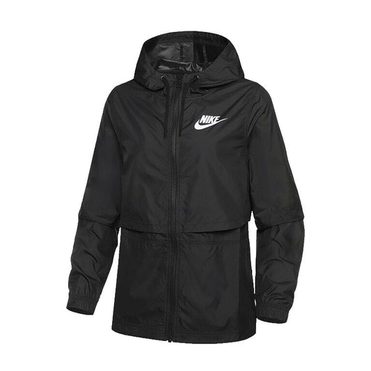 Nike AJ2982 010 Windbreaker Jacket Women Black Sportswear Woven Hoodie Size L