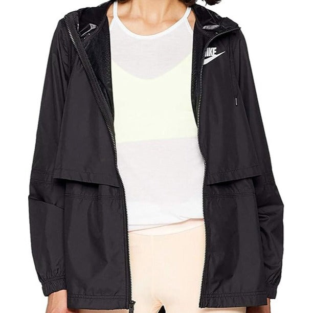 Nike AJ2982 010 Windbreaker Jacket Women Black Sportswear Woven Hoodie Size L