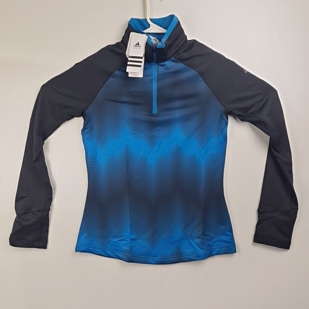 adidas AY3438 Women's CW 1/2 Z CHETON Running Pullover Blue Clima Warm Size M