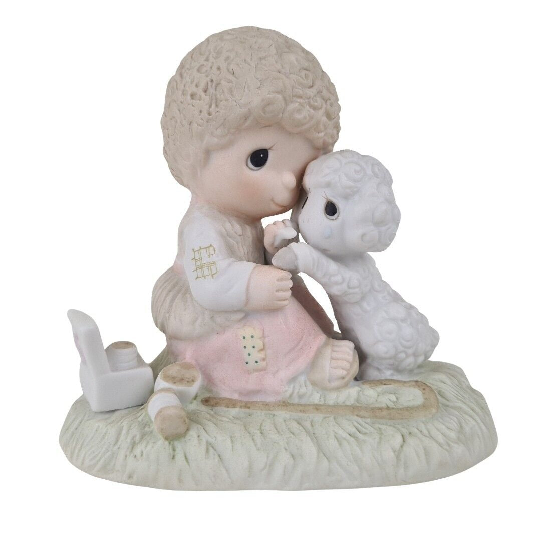 Precious Moments E-1377/B Boy Helping Lamb He Careth For You Porcelain Figure