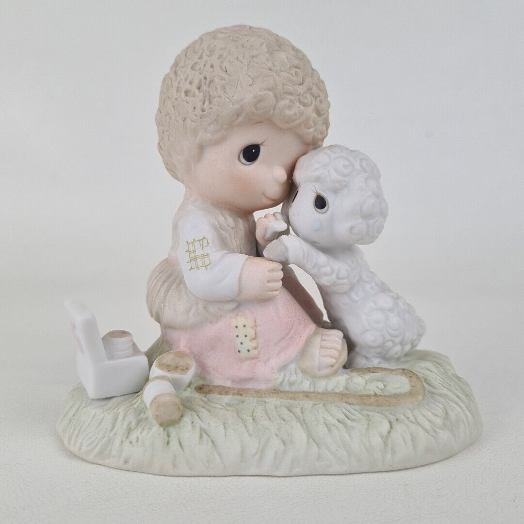 Precious Moments E-1377/B Boy Helping Lamb He Careth For You Porcelain Figure