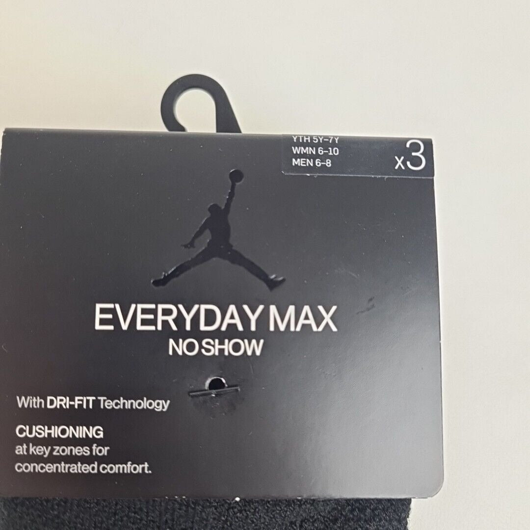 Nike Air Jordan Everyday No-Show Dri-Fit Men Socks 3 PK Black SX5546 010 SZ M