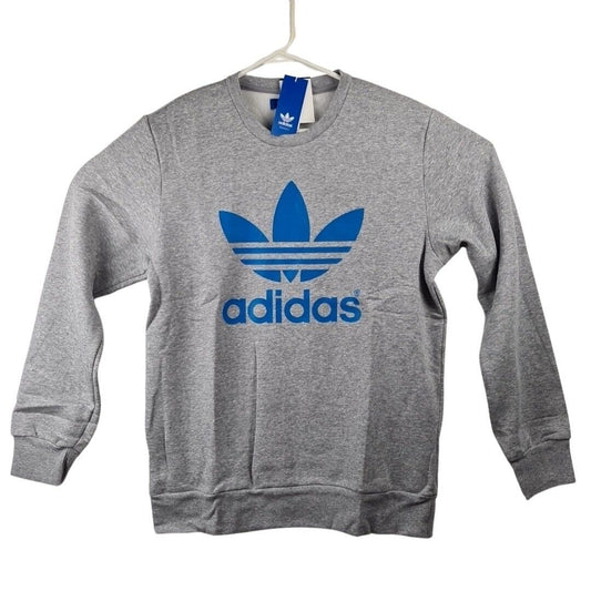 Adidas F80716 Men Original Mirror Trefoil Logo Crew Fleece Grey Blue Size 3XL