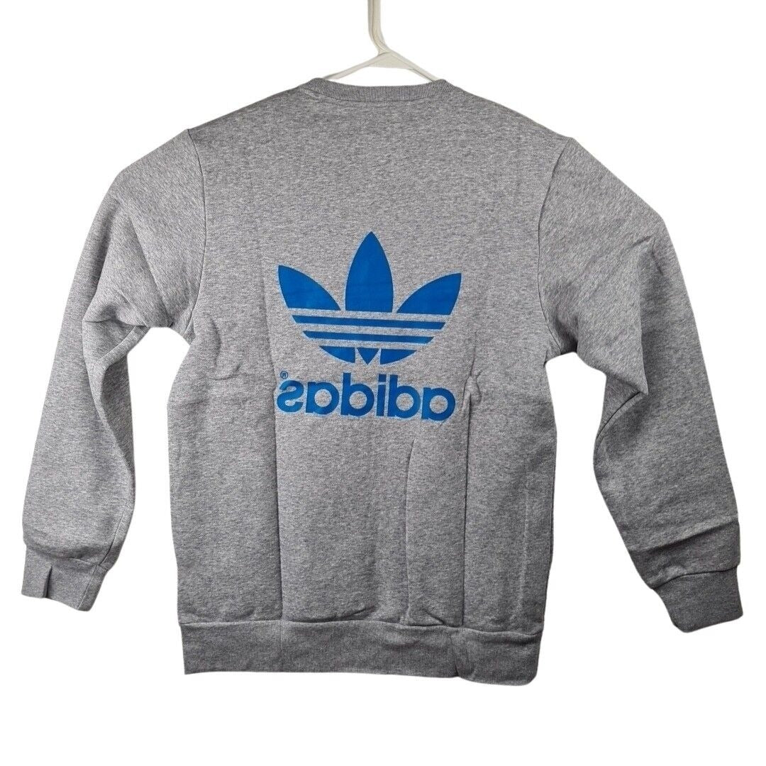 Adidas F80716 Men Original Mirror Trefoil Logo Crew Fleece Grey Blue Size 3XL