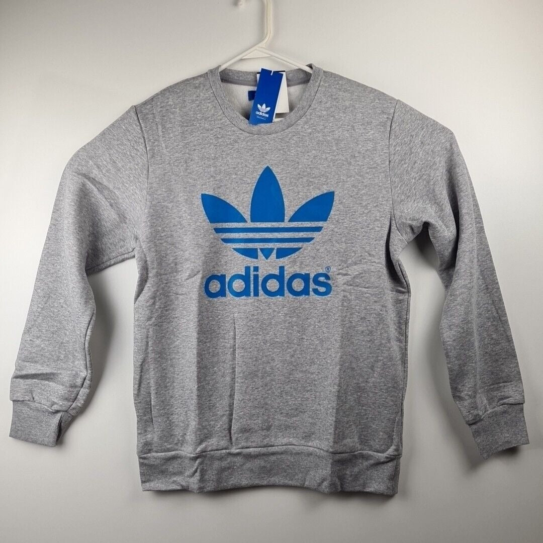 Adidas F80716 Men Original Mirror Trefoil Logo Crew Fleece Grey Blue Size 3XL