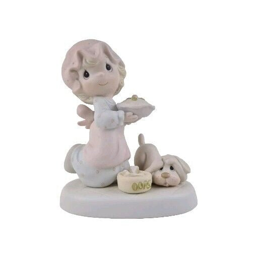 Precious Moments E-2375 DROPPING OVER FOR CHRISTMAS Girl Pie & Dog Figurine