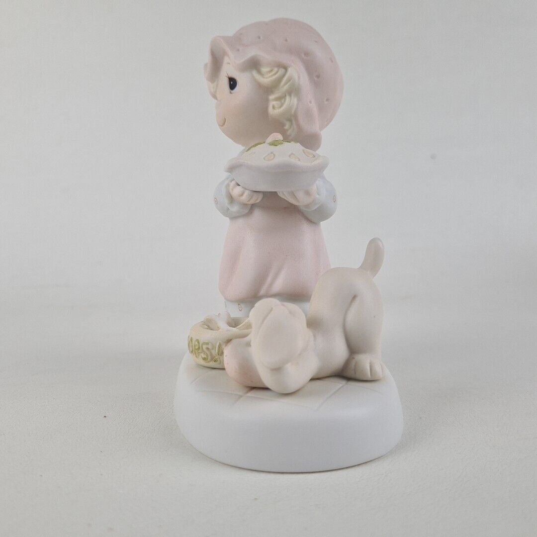 Precious Moments E-2375 DROPPING OVER FOR CHRISTMAS Girl Pie & Dog Figurine