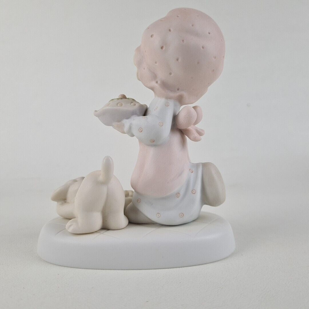 Precious Moments E-2375 DROPPING OVER FOR CHRISTMAS Girl Pie & Dog Figurine