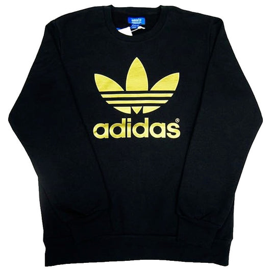 Adidas F80716 Men Original Mirror Trefoil Logo Crew Fleece Black Gold Size XL