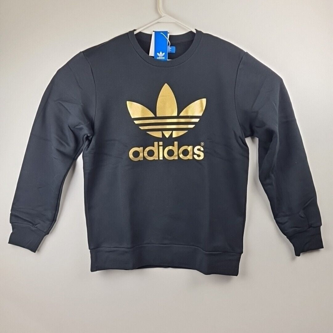 Adidas F80716 Men Original Mirror Trefoil Logo Crew Fleece Black Gold Size XL