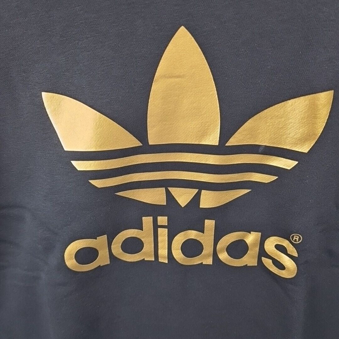 Adidas F80716 Men Original Mirror Trefoil Logo Crew Fleece Black Gold Size XL