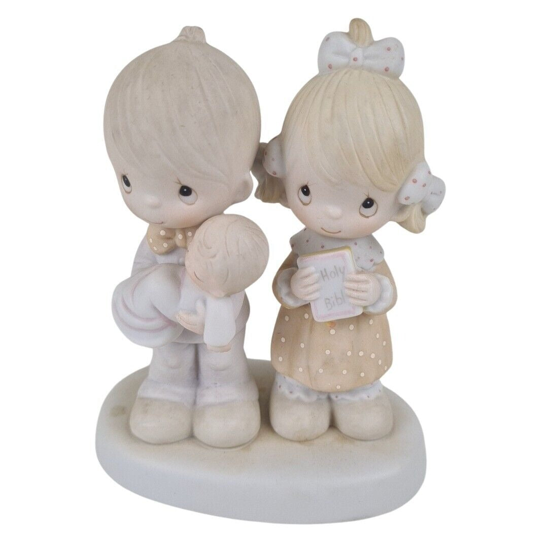 Precious Moments E-4724 Rejoicing With You Boy Holding Baby Girl Bible Figure