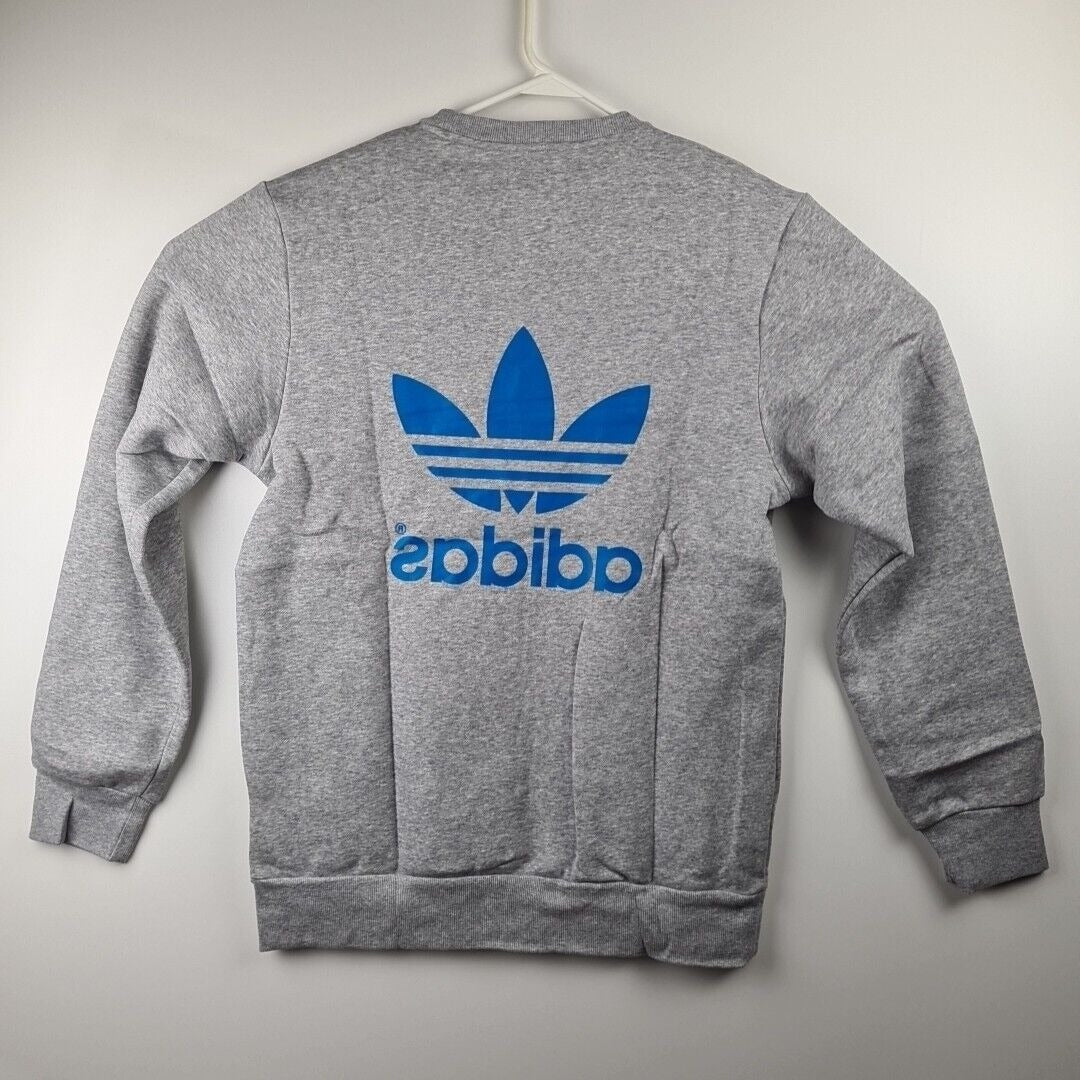 Adidas F80716 Men Original Mirror Trefoil Logo Crew Fleece Grey Blue Size XL