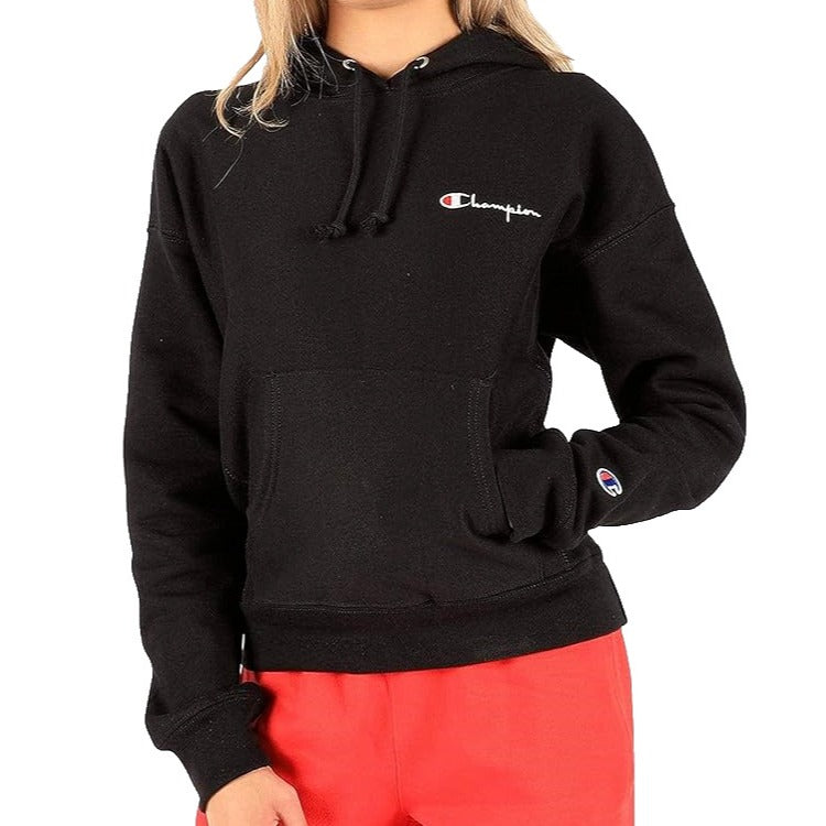 Champion Y08008 003 Women Reverse Weave Fleece Pullover Black Hoodie Size L