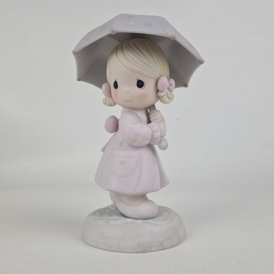 Precious Moments 110027 April Showers Girl Umbrella 1987 Porcelain Figurine