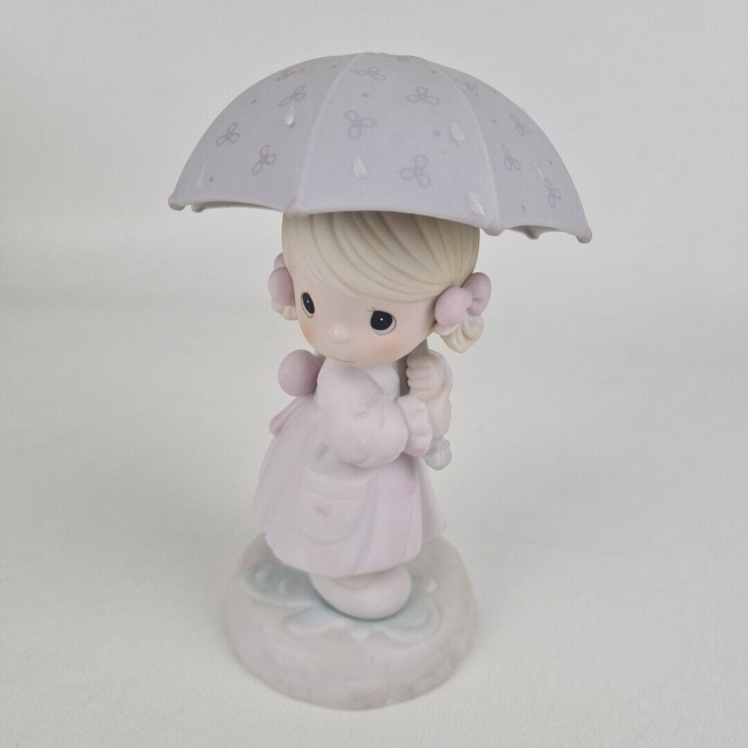 Precious Moments 110027 April Showers Girl Umbrella 1987 Porcelain Figurine