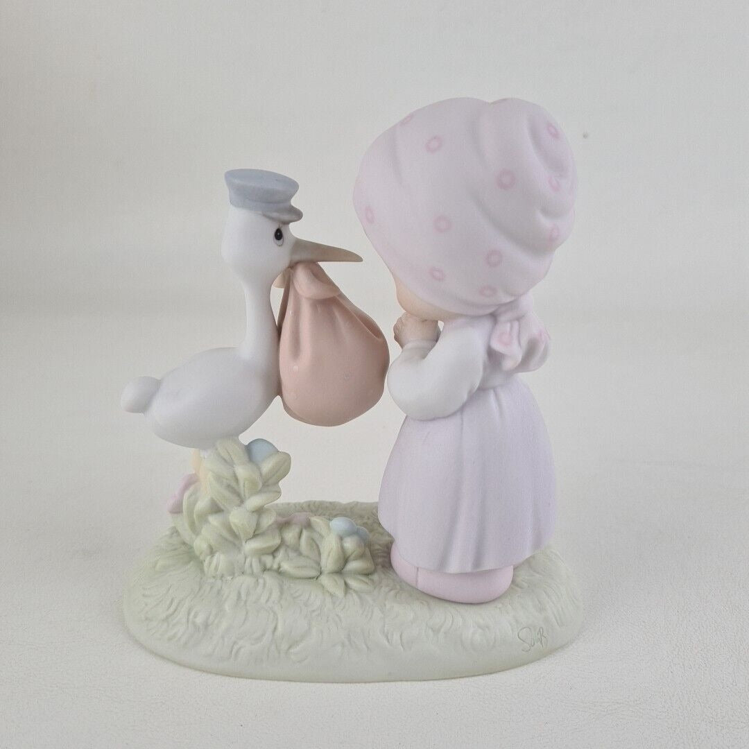 Precious Moments 523178 Joy on Arrival Stork Baby Porcelain Figurine Vintage