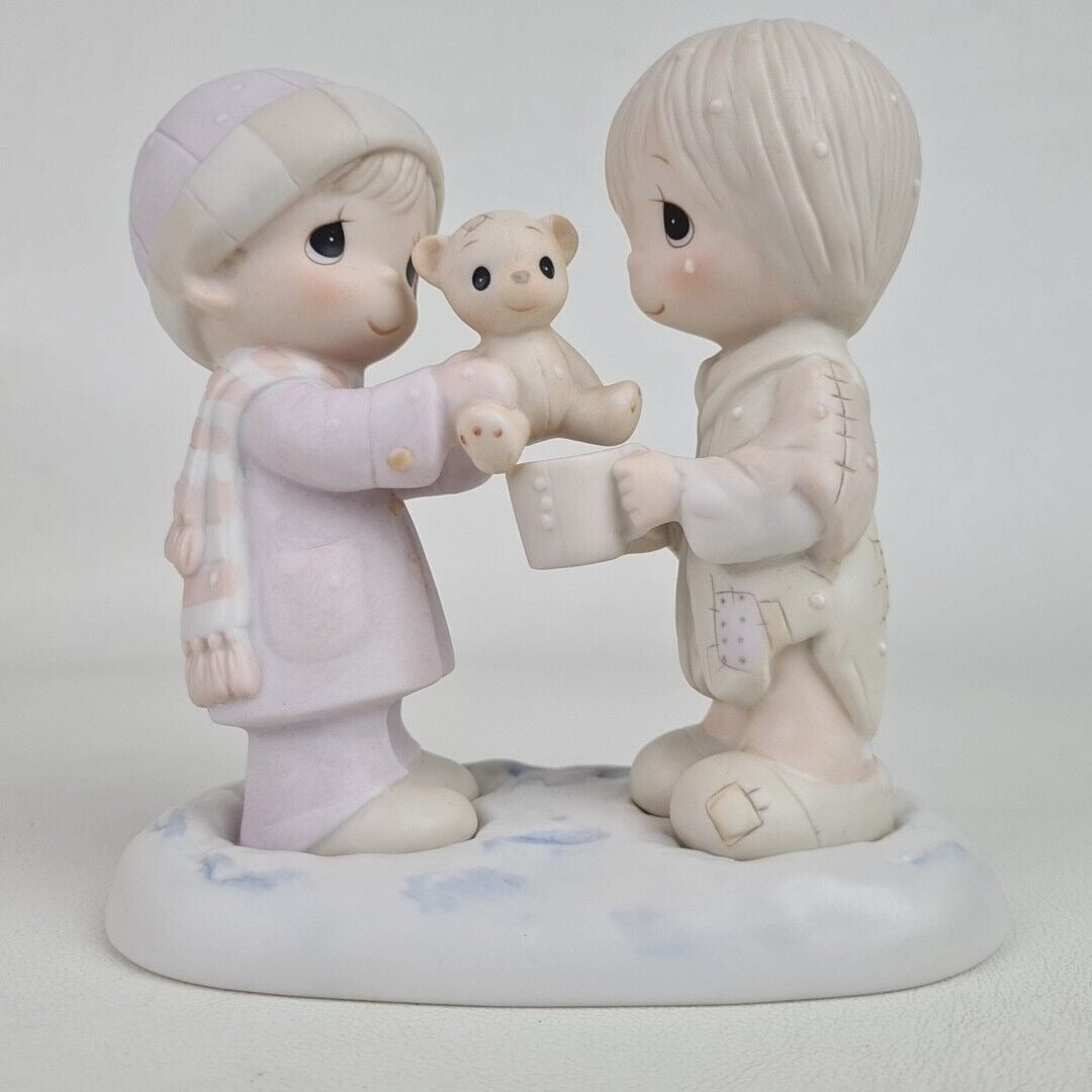 Precious Moments E-0504 Christmas Is For Sharing Porcelain Figurine Vintage