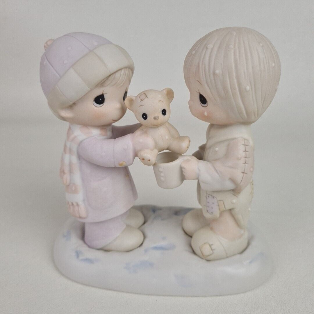 Precious Moments E-0504 Christmas Is For Sharing Porcelain Figurine Vintage