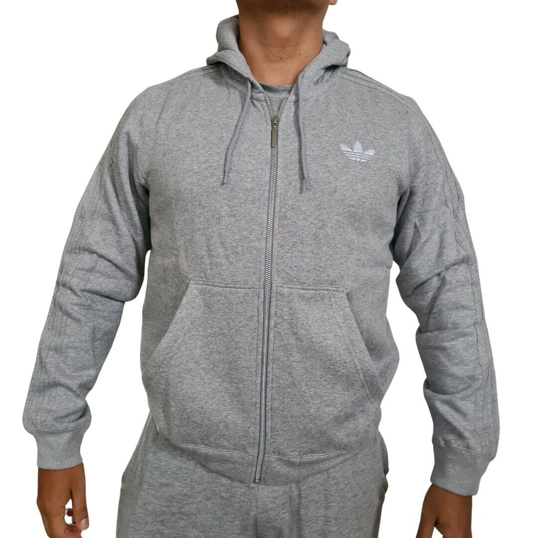 Adidas D84090 Trefoil SPO Hooded FLOC Fleece Sweatshirt Grey Men Size M