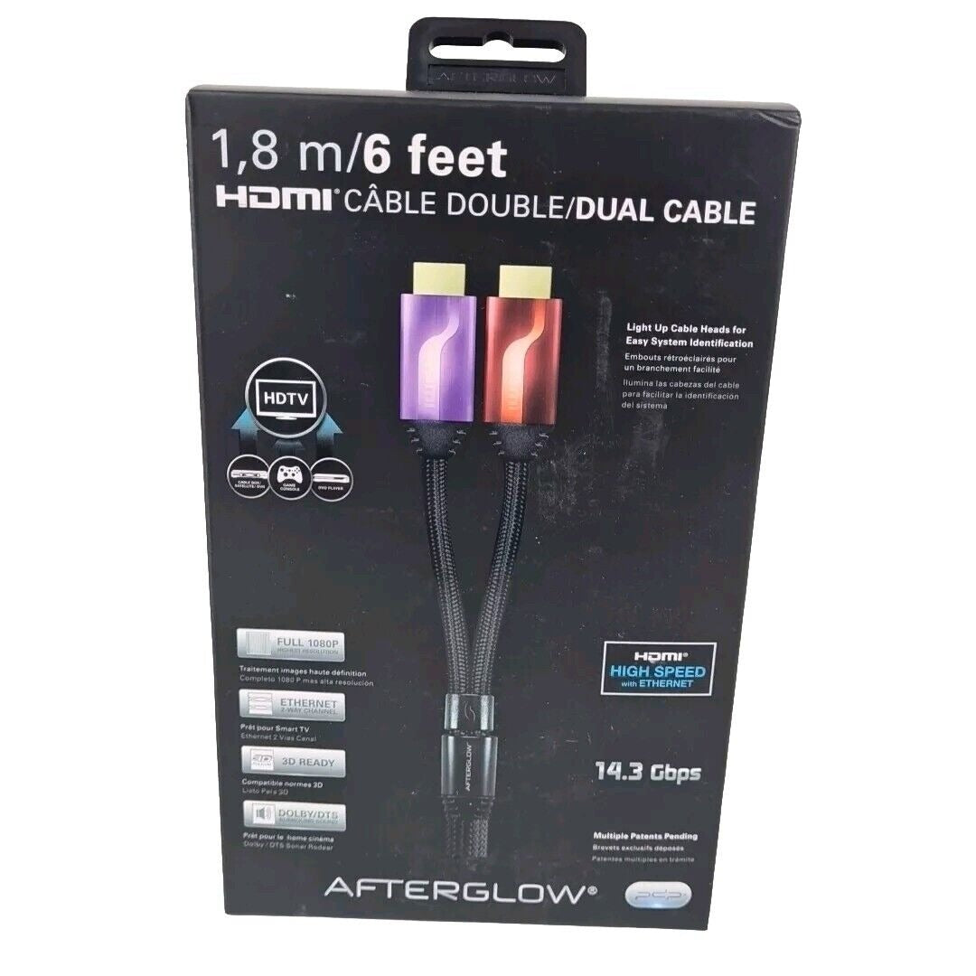 PDP Afterglow Double Dual HDMI Cable - 6 Feet Purple / Red PL-9020EU-PR