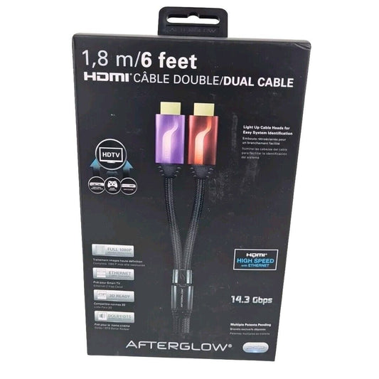 PDP Afterglow Double Dual HDMI Cable - 6 Feet Purple / Red PL-9020EU-PR