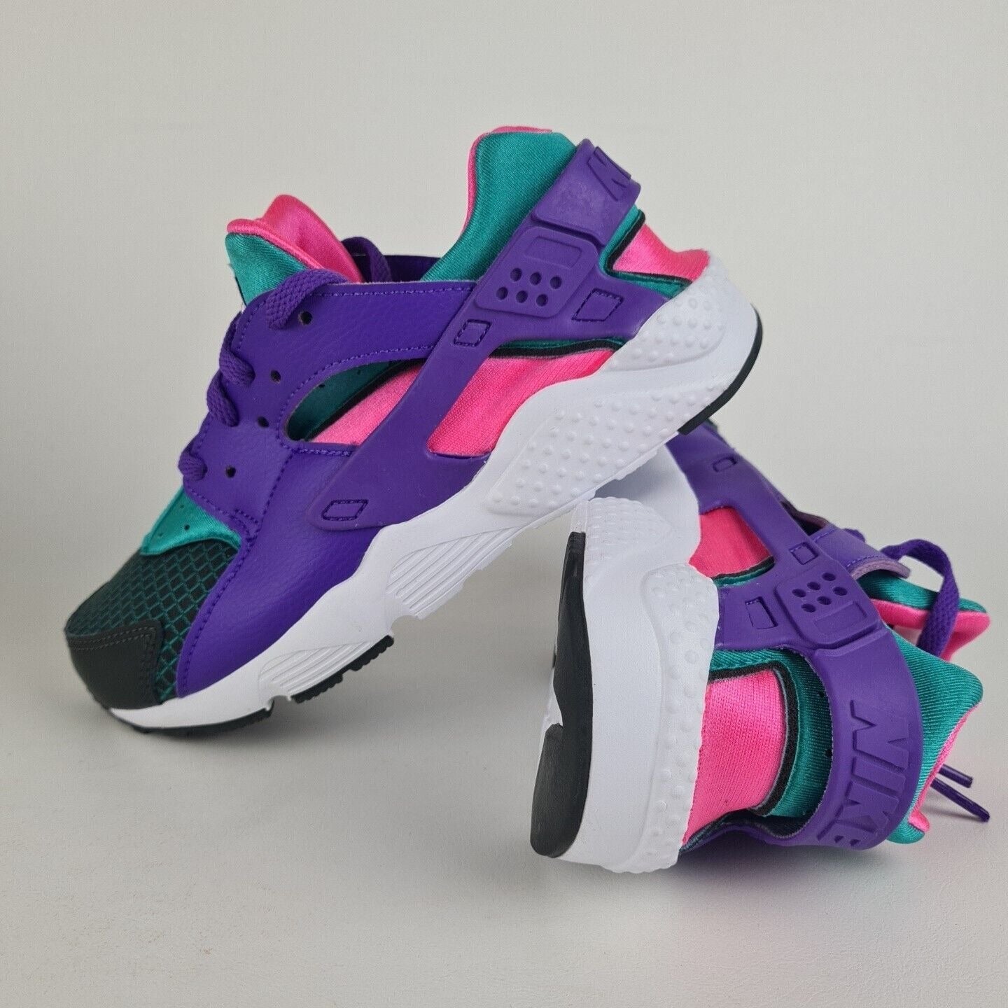 Nike Huarache Run Now Green Purple Sneaker KIDS Shoe BQ7096 300 SZ 5Y=6.5 Womens