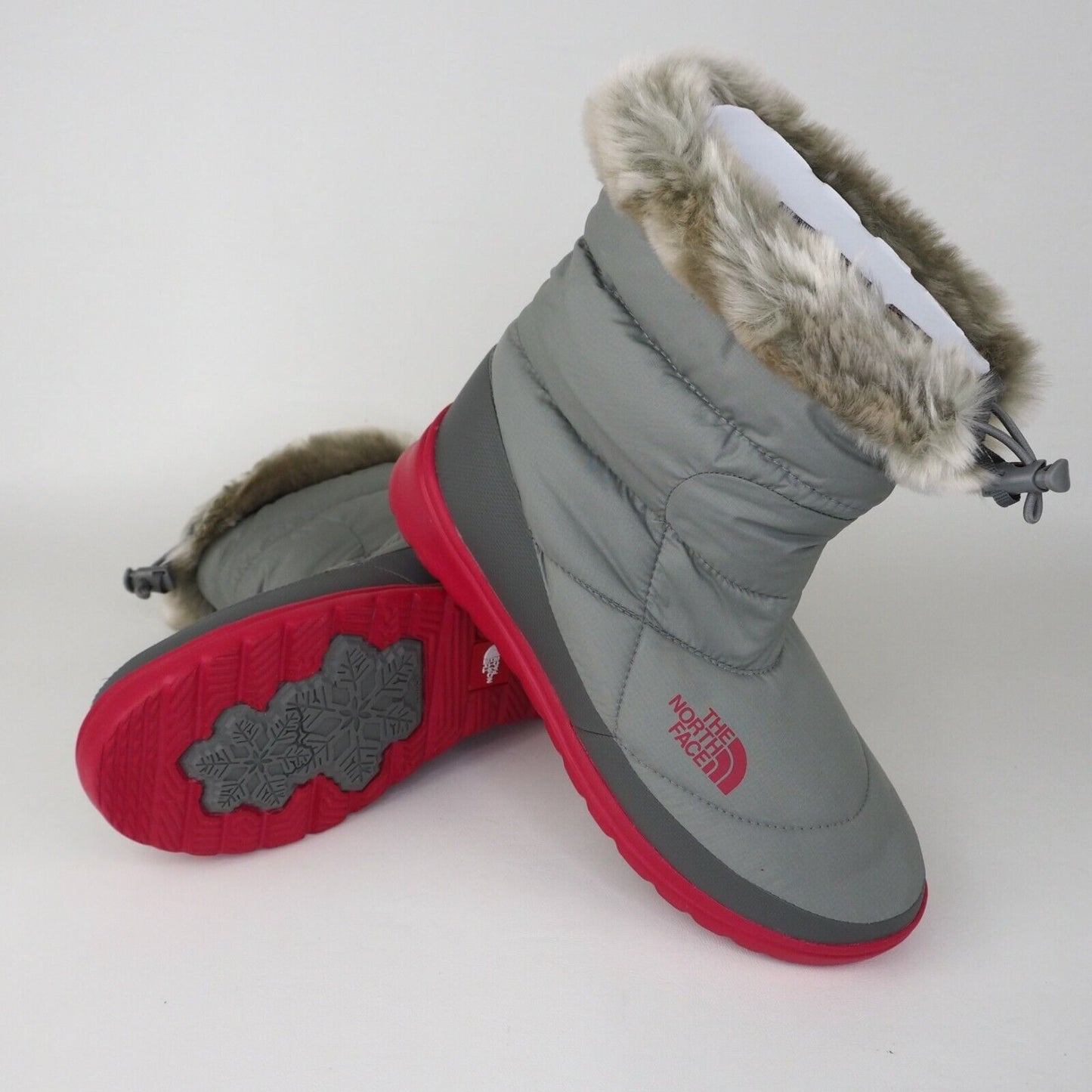 The North Face Nuptse Faux Fur IV Womens Bootie Grey Winter Waterproof Size 10