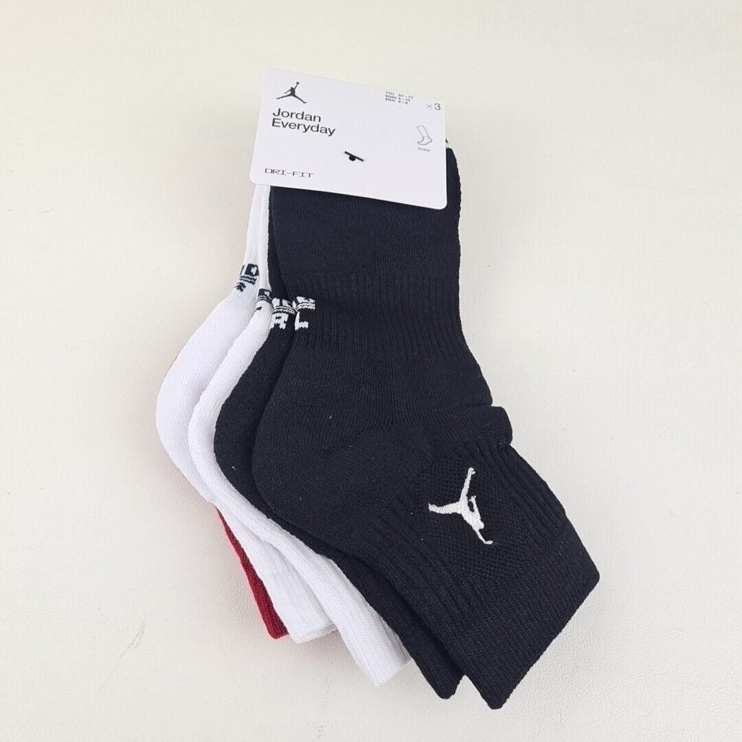 🚨 Nike Jordan Everyday Ankle 3 Pack Socks DX9655 902 Dri-Fit Blck Wht SZ M 6-8