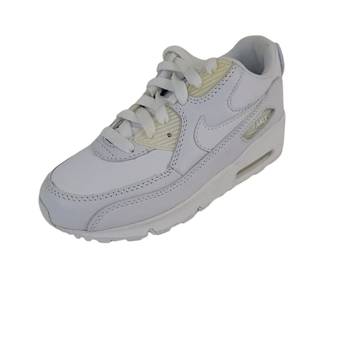 Nike Air Max 90 Pre School 307794 111 Unisex Shoes Leather White Vintage Size 13