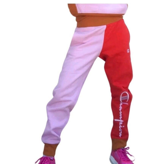 Champion ML0777551114 Women Reverse Weave Joggers Fleece Pink Red Rare Size L