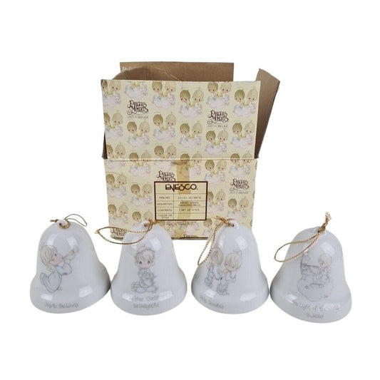 Precious Moments 25143 Hanging Bell Set/4 Christmas Porcelain Angel Ornaments