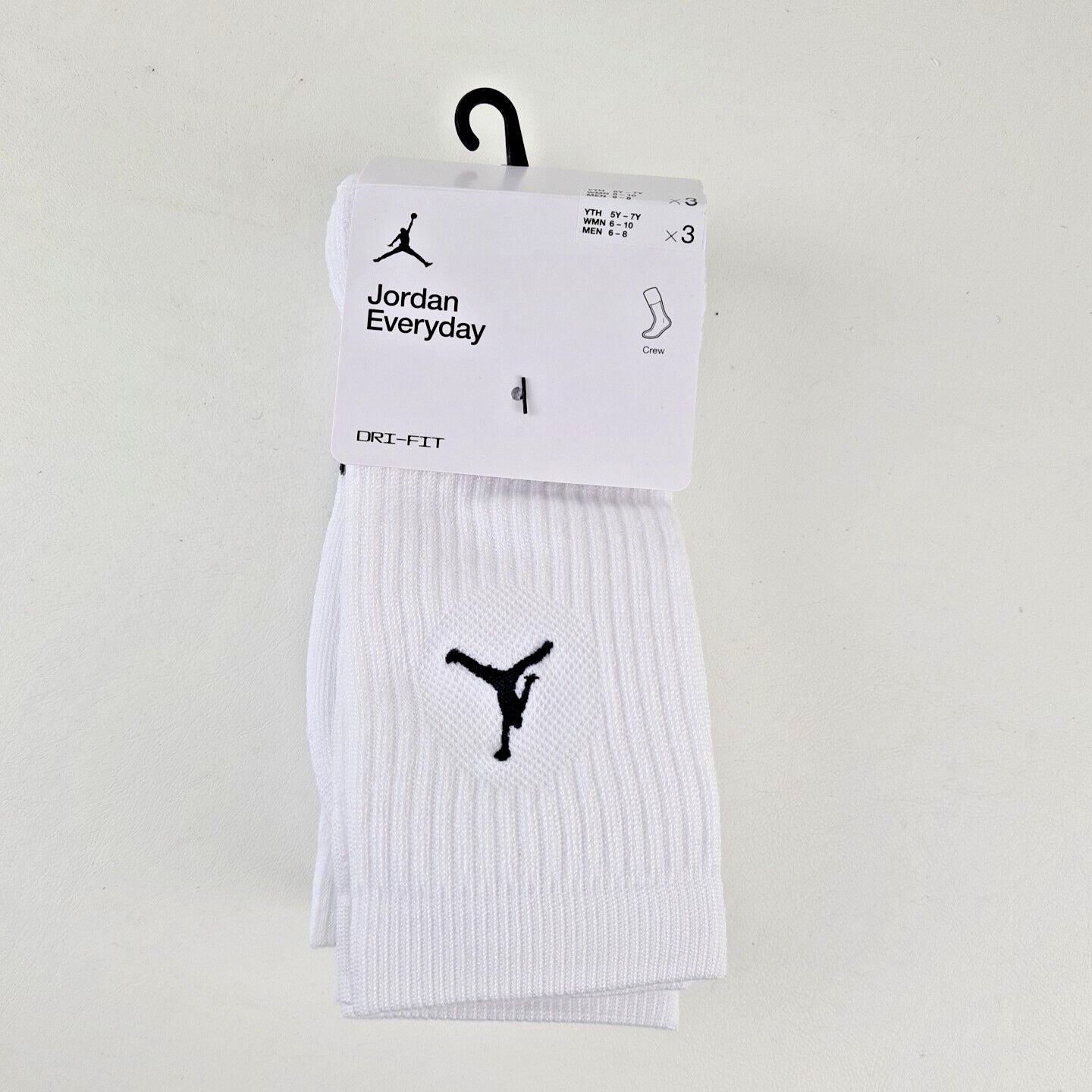 Nike Jordan Everyday Crew 3 Pack Socks DX9632 100 Dri-Fit White SZ M 6- 8 W 6-10