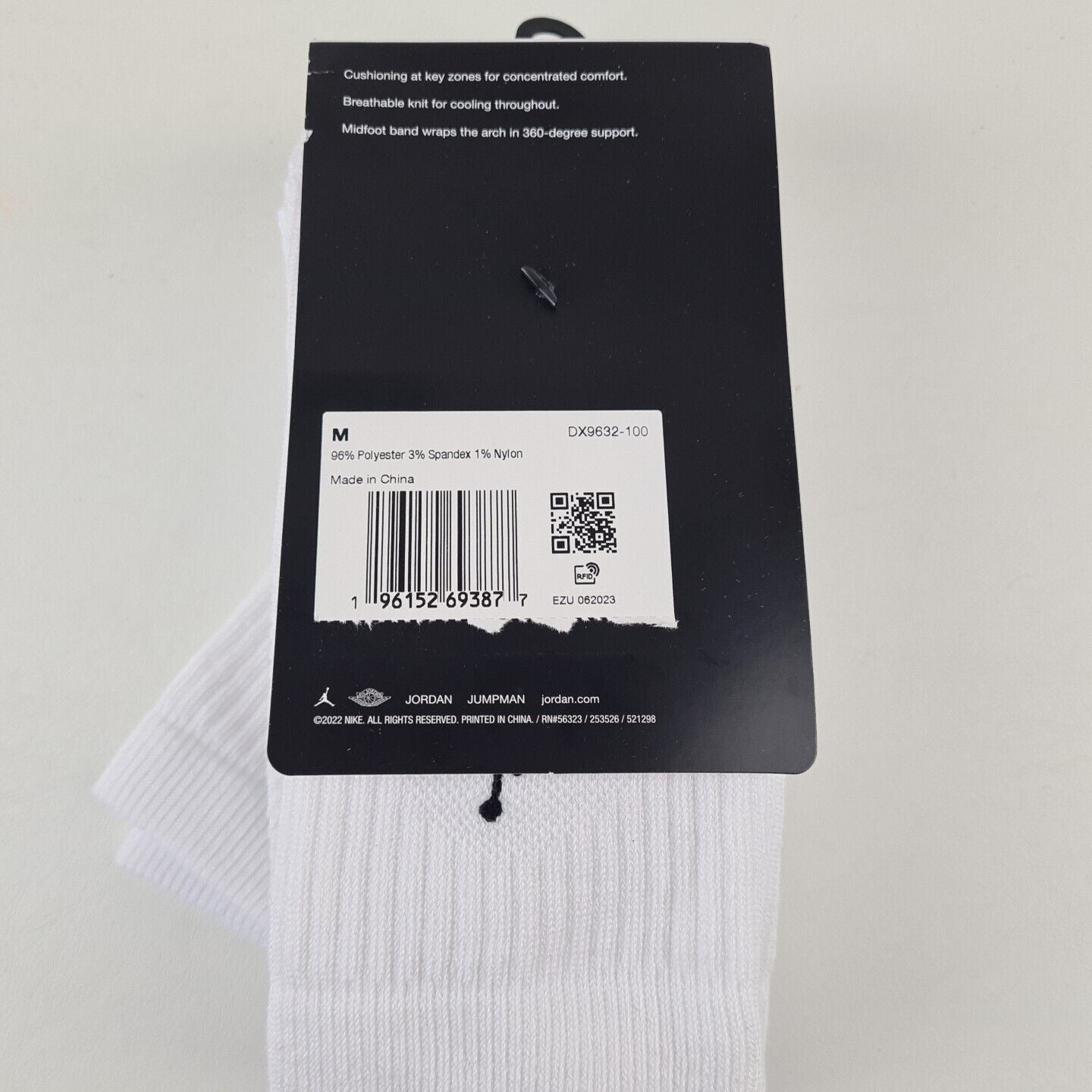 Nike Jordan Everyday Crew 3 Pack Socks DX9632 100 Dri-Fit White SZ M 6- 8 W 6-10