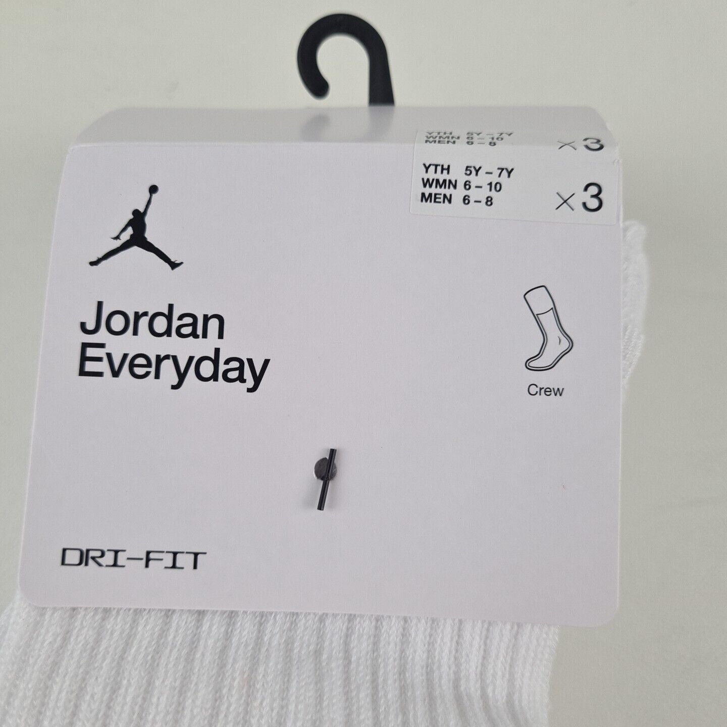 Nike Jordan Everyday Crew 3 Pack Socks DX9632 100 Dri-Fit White SZ M 6- 8 W 6-10