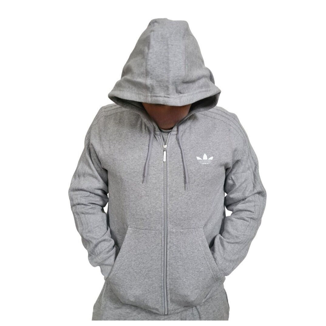 Adidas D84090 Trefoil SPO Hooded FLOC Fleece Sweatshirt Grey Men Size 2XL