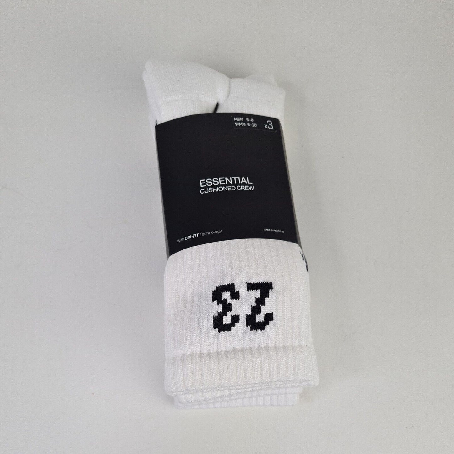 Nike Jordan Essential Crew 3 Pack Socks DA5718 100 Dri-Fit White Size Men 6-8