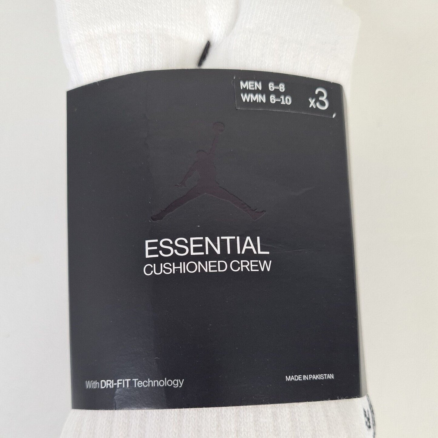 Nike Jordan Essential Crew 3 Pack Socks DA5718 100 Dri-Fit White Size Men 6-8