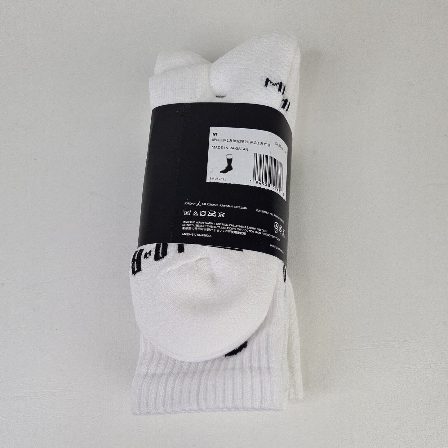 Nike Jordan Essential Crew 3 Pack Socks DA5718 100 Dri-Fit White Size Men 6-8