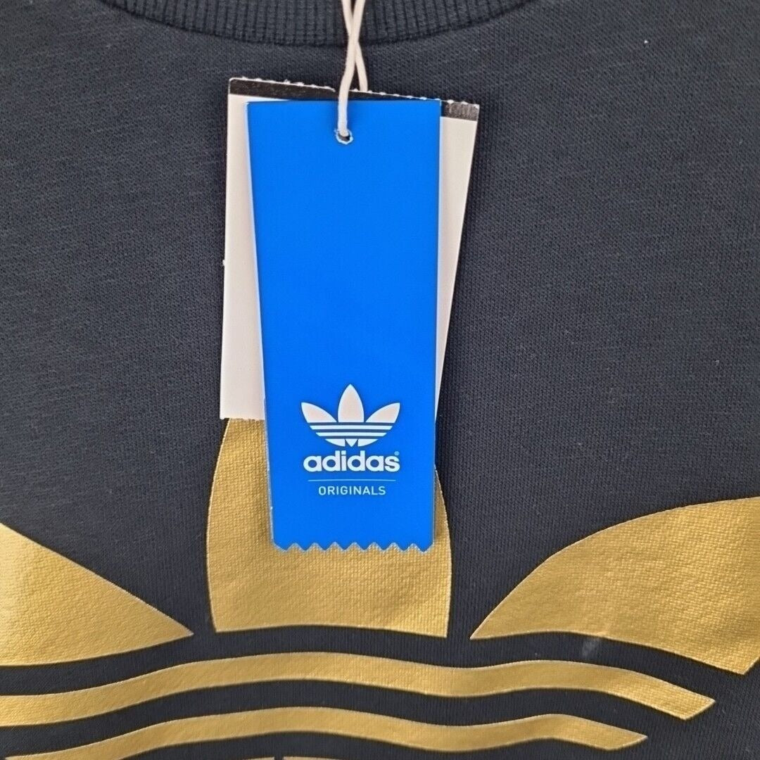 Adidas F80716 Men Original Mirror Trefoil Logo Crew Fleece Black Gold Size 4XL