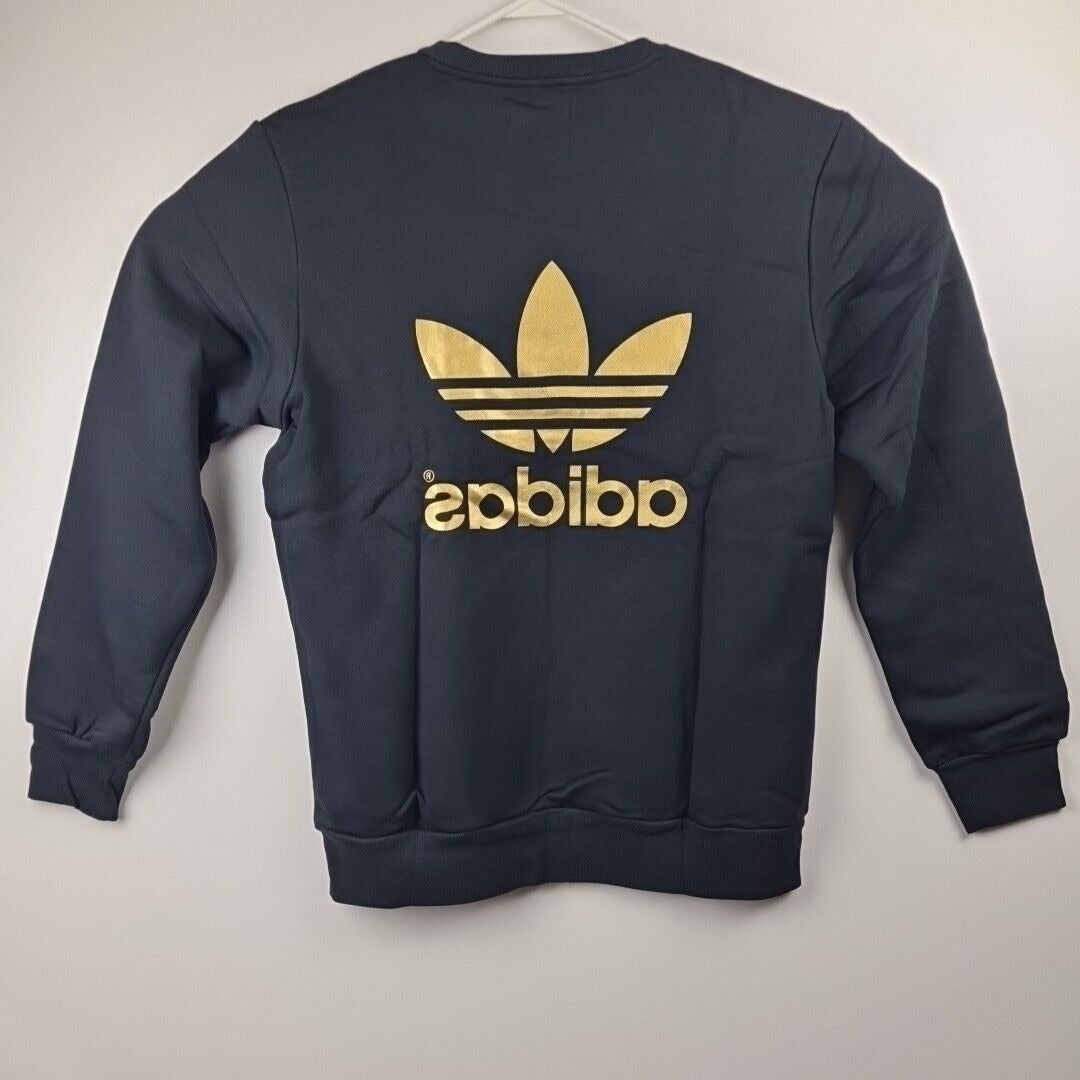 Adidas F80716 Men Original Mirror Trefoil Logo Crew Fleece Black Gold Size 4XL