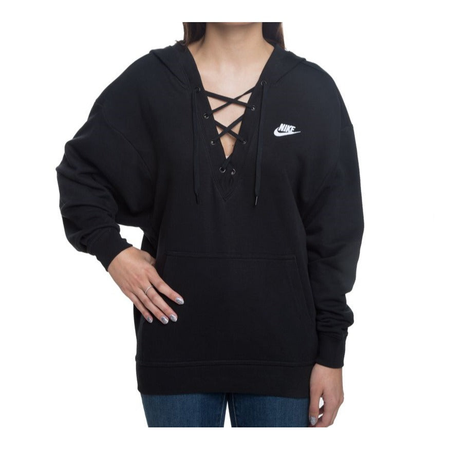 Nike 929531 010 Sportswear CLUB HOODIE LACEUP Athletic Women Black Size M