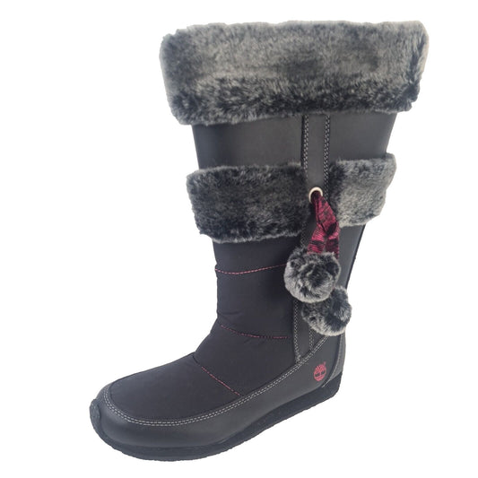 TIMBERLAND Winter Berry Tall Fur Boot Black Leather 59997 Sz Girls 5.5 = 7 Women