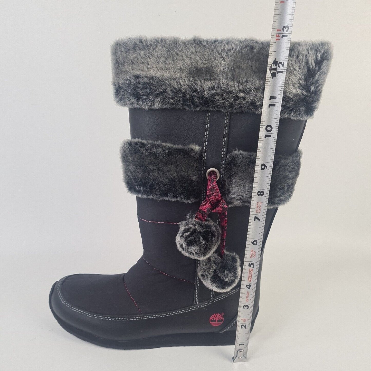 TIMBERLAND Winter Berry Tall Fur Boot Black Leather 59997 Sz Girls 5.5 = 7 Women