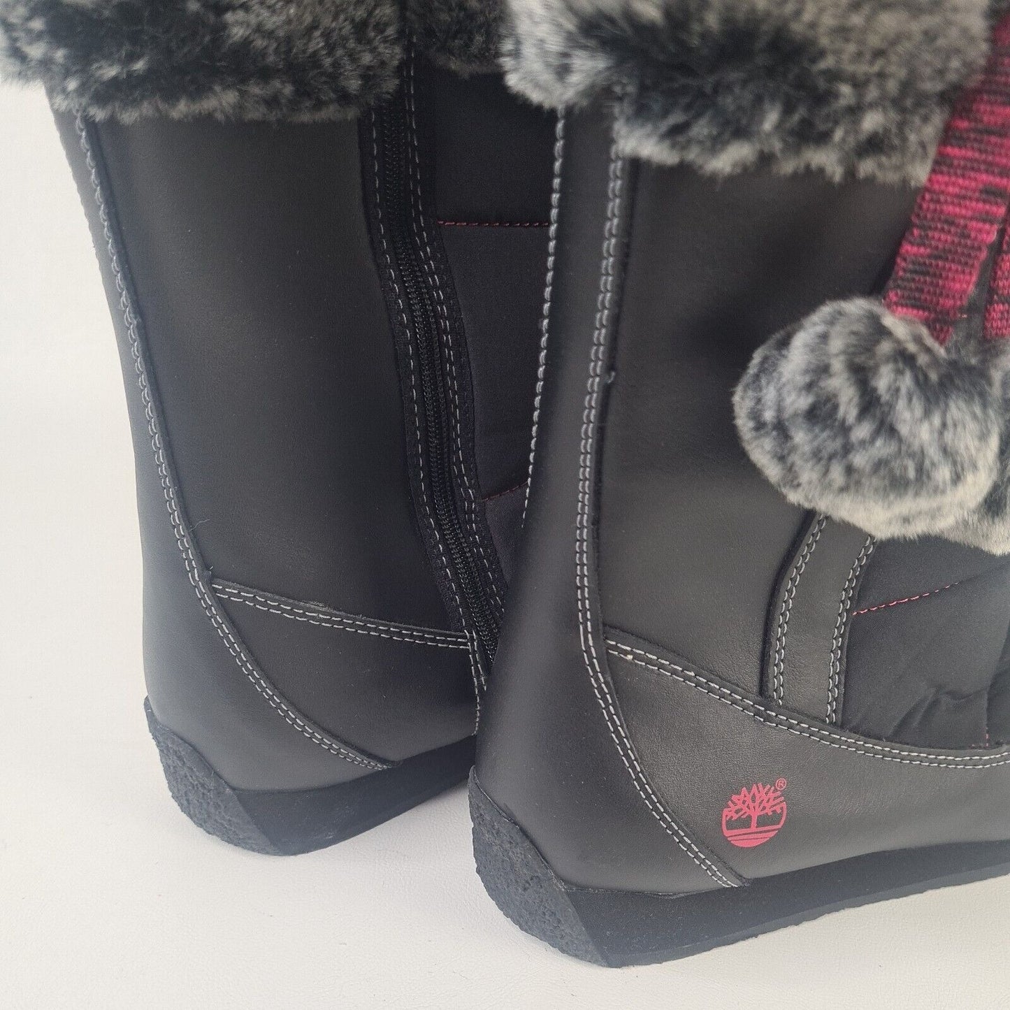 TIMBERLAND Winter Berry Tall Fur Boot Black Leather 59997 Sz Girls 5.5 = 7 Women