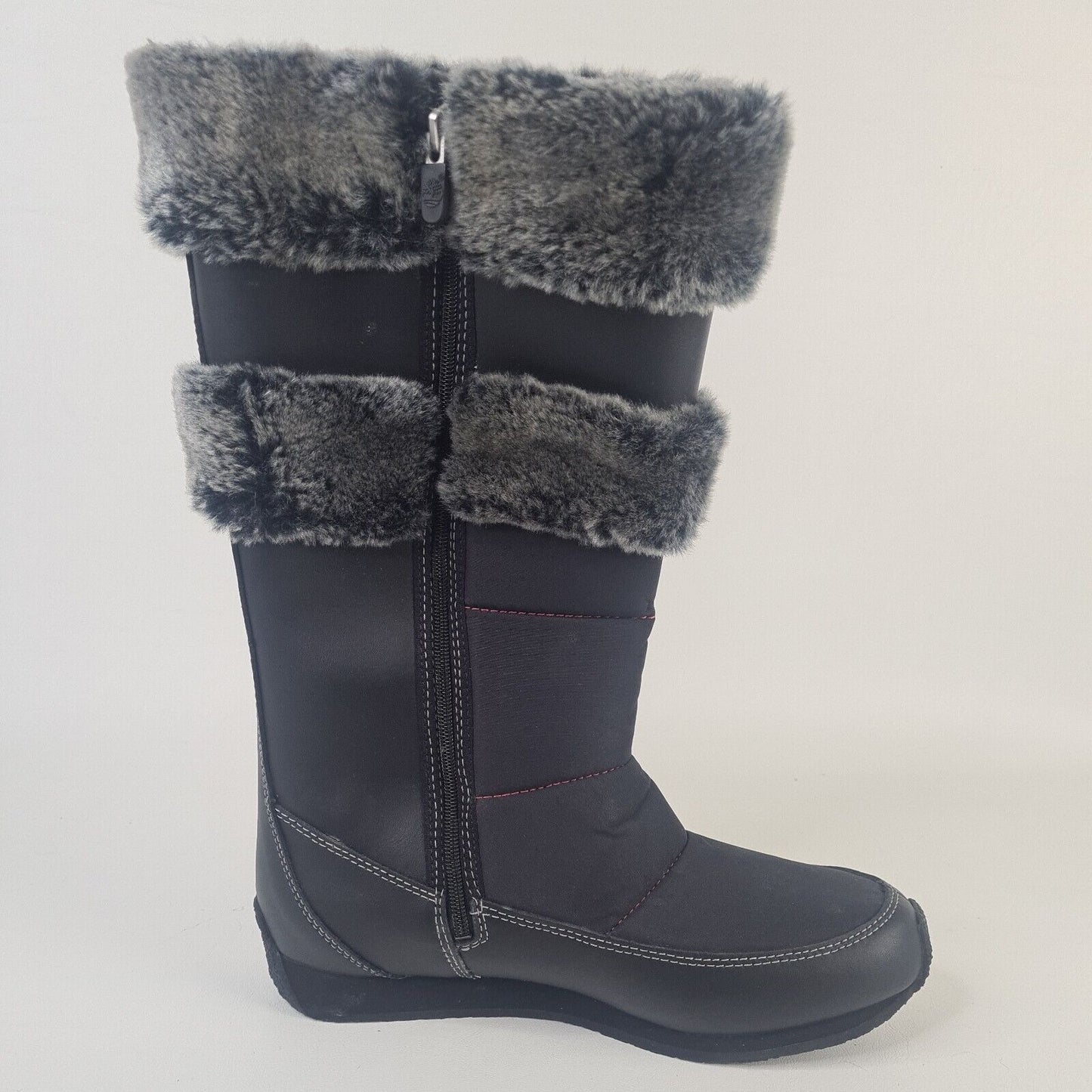 TIMBERLAND Winter Berry Tall Fur Boot Black Leather 59997 Sz Girls 5.5 = 7 Women