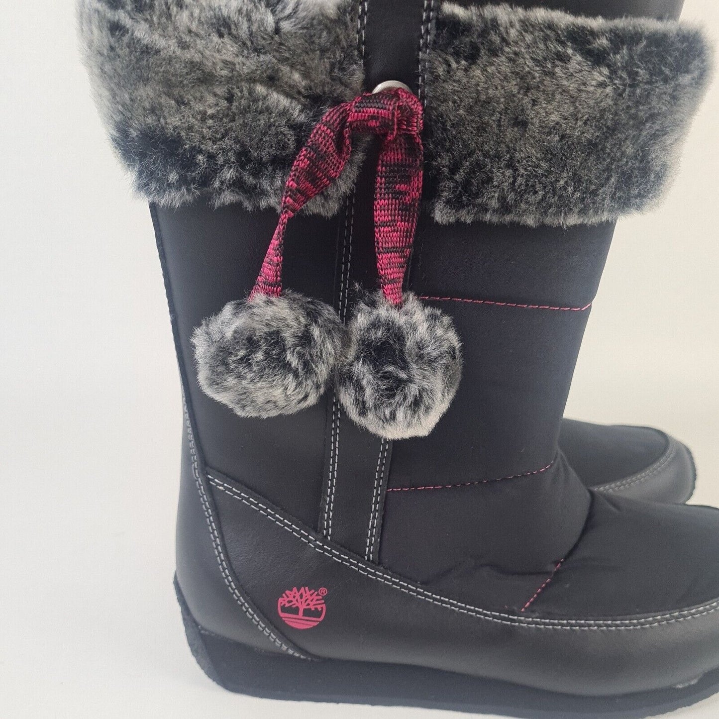 TIMBERLAND Winter Berry Tall Fur Boot Black Leather 59997 Sz Girls 5.5 = 7 Women