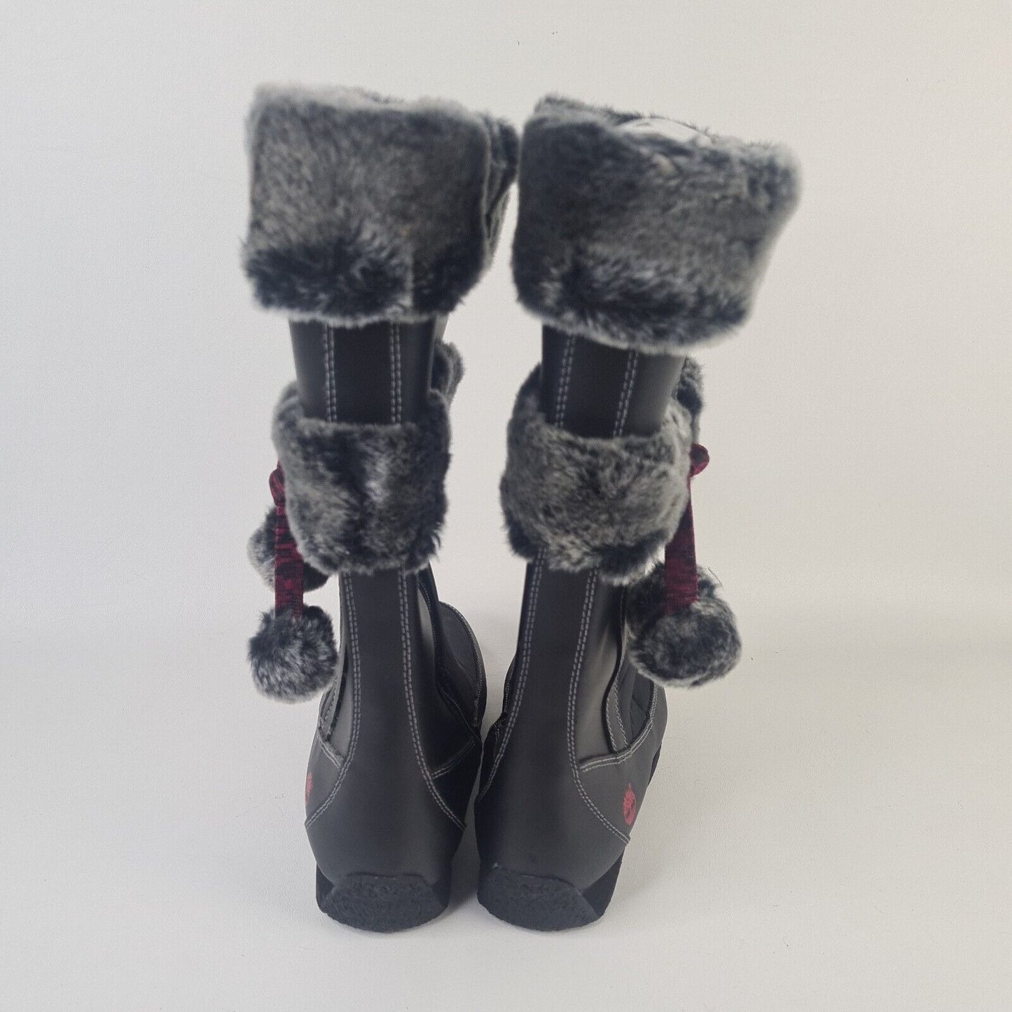 TIMBERLAND Winter Berry Tall Fur Boot Black Leather 59997 Sz Girls 5.5 = 7 Women