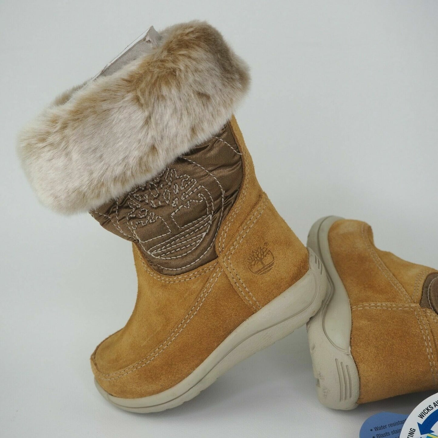 Timberland Toddlers Boots Winter HLBRY 33806 Tall Fur Leather Tall Wheat Sz 4